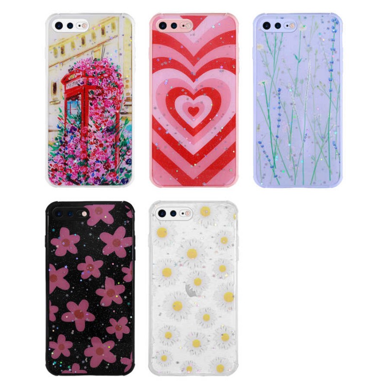 Bal-z Apple iPhone 7 Plus Kılıf Simli Desenli Kamera Korumalı Parlak  Popy Kapak