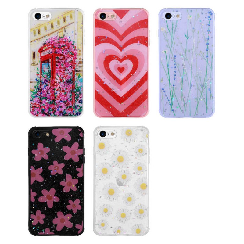 Bal-z Apple iPhone SE 2022 Kılıf Simli Desenli Kamera Korumalı Parlak  Popy Kapak