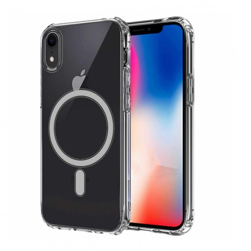 Bal-z Apple iPhone XR 6.1 Kılıf M-safe Şarj Özellikli Şeffaf Sert PC  Embos Kapak