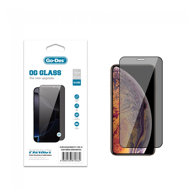 Apple iPhone XS 5.8 Go Des OG Glass Privacy Antistatik Temperli Cam Ekran Koruyucu Apple iPhone XS 5.8 Go Des OG Glass Privacy Antistatik Temperli Cam Ekran Koruyucu