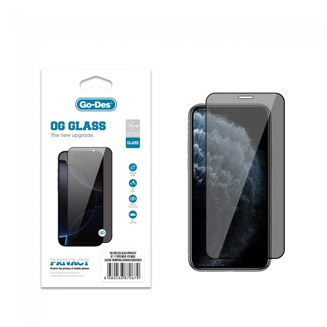 Apple iPhone XS Max 6.5 Go Des OG Glass Privacy Antistatik Temperli Cam Ekran Koruyucu Apple iPhone XS Max 6.5 Go Des OG Glass Privacy Antistatik Temperli Cam Ekran Koruyucu