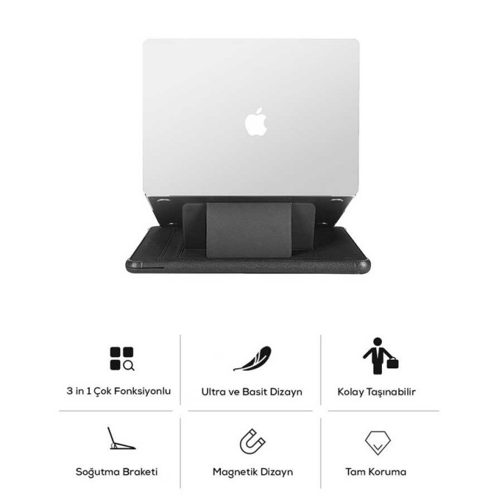 Apple Macbook Pro 16.2 2023 A2780 Wiwu Defender Stand Case Taşınabilir Standlı Magnetik PU Laptop Çantası