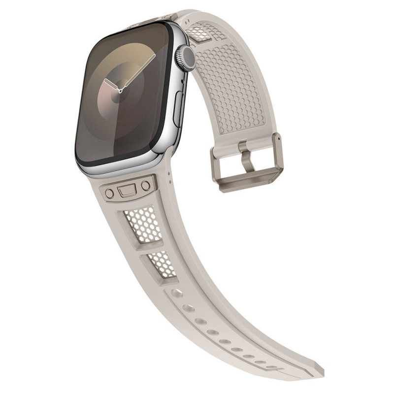 Bal-z Apple Watch 42mm Zore KRD-117 Hava Alabilen Delikli Metal Süslemeli Desenli Silikon Kordon