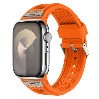 Apple Watch 42mm Zore KRD-117 Hava Alabilen Delikli Metal Süslemeli Desenli Silikon Kordon Apple Watch 42mm Zore KRD-117 Hava Alabilen Delikli Metal Süslemeli Desenli Silikon Kordon