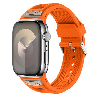 Bal-z Apple Watch 42mm Zore KRD-117 Hava Alabilen Delikli Metal Süslemeli Desenli Silikon Kordon