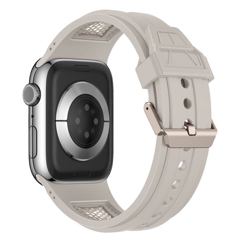 Bal-z Apple Watch 42mm Zore KRD-117 Hava Alabilen Delikli Metal Süslemeli Desenli Silikon Kordon