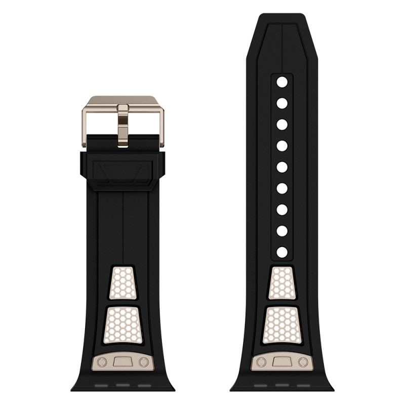 Bal-z Apple Watch 42mm Zore KRD-117 Hava Alabilen Delikli Metal Süslemeli Desenli Silikon Kordon