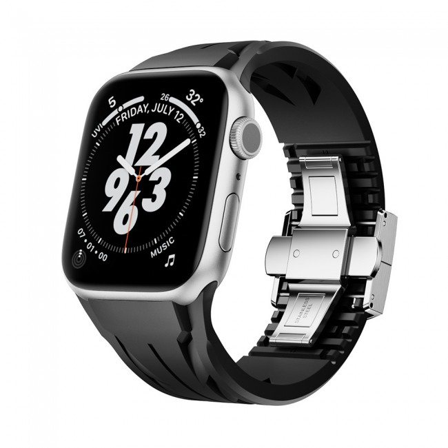 Apple Watch 44mm KRD-127 Metal Tokalı Silikon Kordon Apple Watch 44mm KRD-127 Metal Tokalı Silikon Kordon