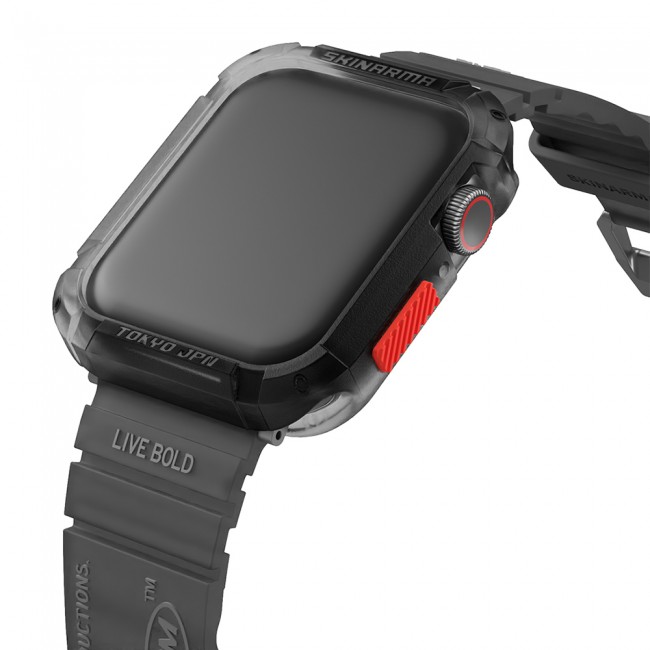 Apple Watch 44mm SkinArma Kurono Sert PC Kasa Koruyucu + Shokku Silikon Kordon Apple Watch 44mm SkinArma Kurono Sert PC Kasa Koruyucu + Shokku Silikon Kordon