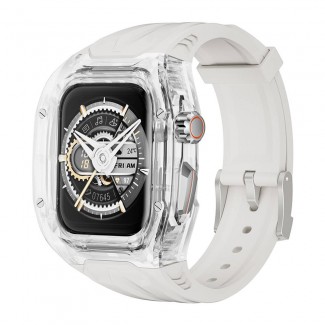 Apple Watch 44mm Wiwu Wi-WB013 Rambo Serisi 2in1 Şeffaf PC Kasa Koruyuculu Kauçuk Kordon Apple Watch 44mm Wiwu Wi-WB013 Rambo Serisi 2in1 Şeffaf PC Kasa Koruyuculu Kauçuk Kordon