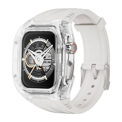 Bal-z Apple Watch 44mm Wiwu Wi-WB013 Rambo Serisi 2in1 Şeffaf PC Kasa Koruyuculu Kauçuk Kordon