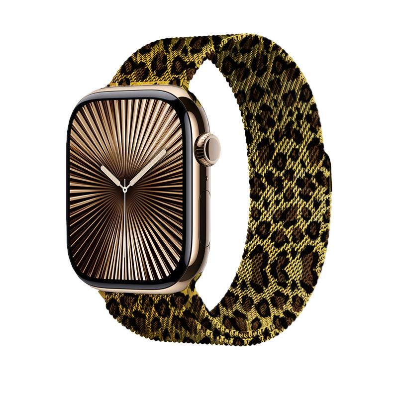 Bal-z Apple Watch 44mm  KRD-01 Leopar Desenli Metal Kordon