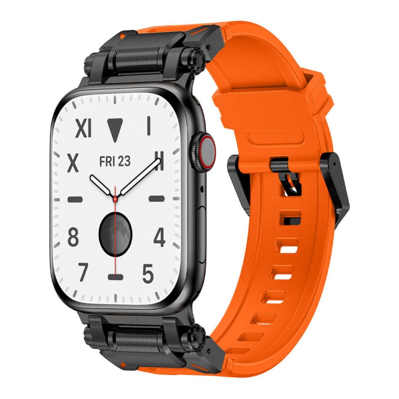 Bal-z Apple Watch 44mm  KRD-101 Titanyum Metal Başlıklı Silikon Kordon