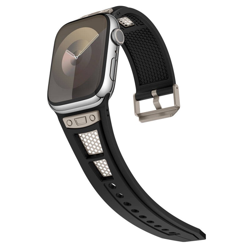 Bal-z Apple Watch 44mm Zore KRD-117 Hava Alabilen Delikli Metal Süslemeli Desenli Silikon Kordon