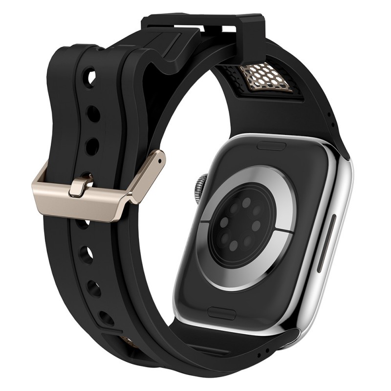 Bal-z Apple Watch 44mm Zore KRD-117 Hava Alabilen Delikli Metal Süslemeli Desenli Silikon Kordon