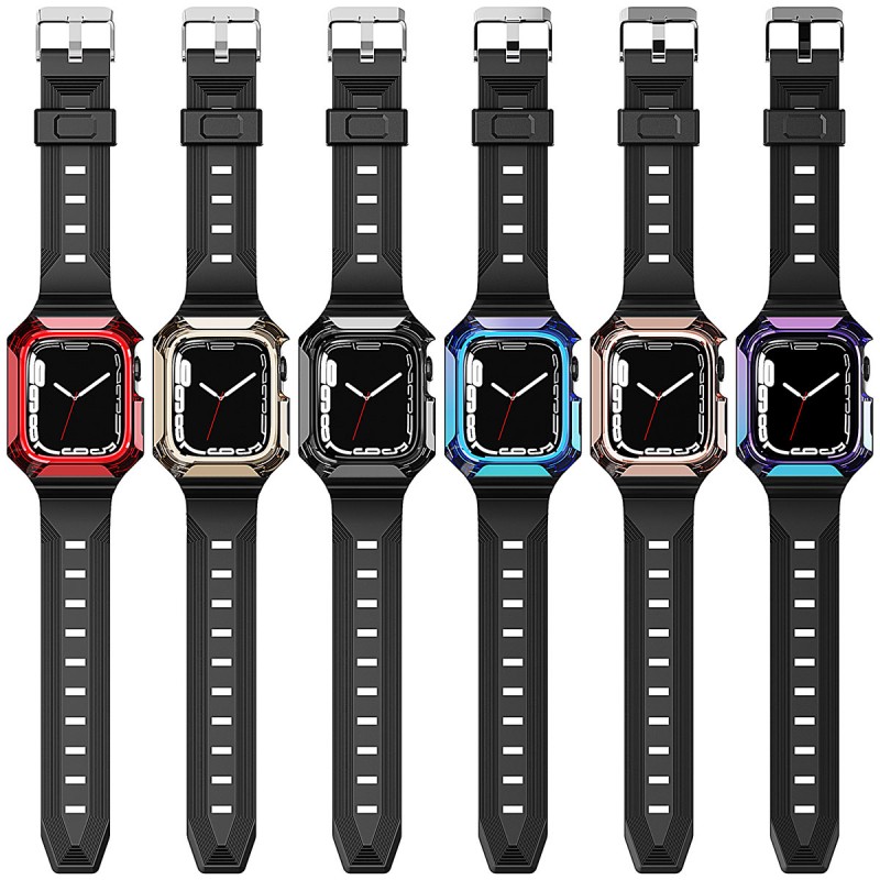 Bal-z Apple Watch 7 41mm  KRD-88 Sert PC Kasa Koruyuculu Silikon Kordon