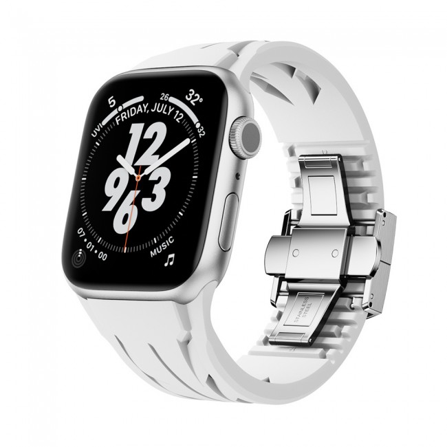 Apple Watch 7 45mm KRD-127 Metal Tokalı Silikon Kordon Apple Watch 7 45mm KRD-127 Metal Tokalı Silikon Kordon