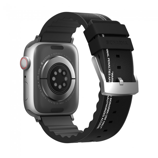 Apple Watch 7 45mm SkinArma Taihi Sora Yazı Desenli Deri Görünümlü Silikon Kordon Apple Watch 7 45mm SkinArma Taihi Sora Yazı Desenli Deri Görünümlü Silikon Kordon