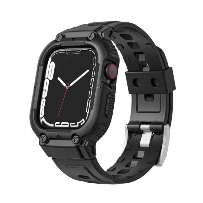 Apple Watch 7 45mm Wiwu Wi-WB014 Armor Serisi 2in1 Sert PC Kasa Koruyuculu Silikon Kordon Apple Watch 7 45mm Wiwu Wi-WB014 Armor Serisi 2in1 Sert PC Kasa Koruyuculu Silikon Kordon