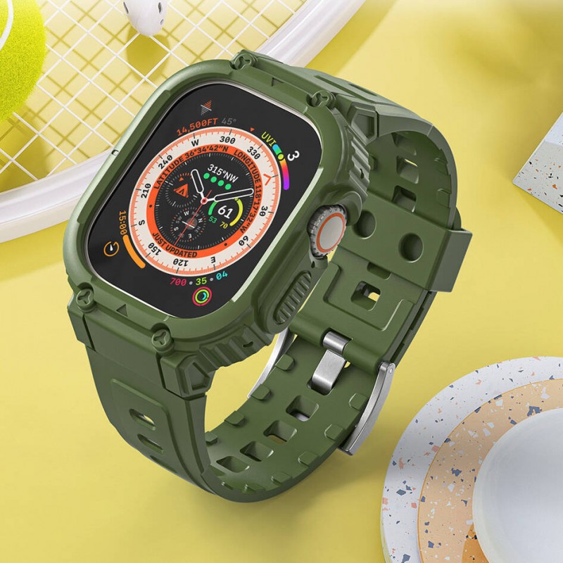 Bal-z Apple Watch 7 45mm Wiwu Wi-WB014 Armor Serisi 2in1 Sert PC Kasa Koruyuculu Silikon Kordon