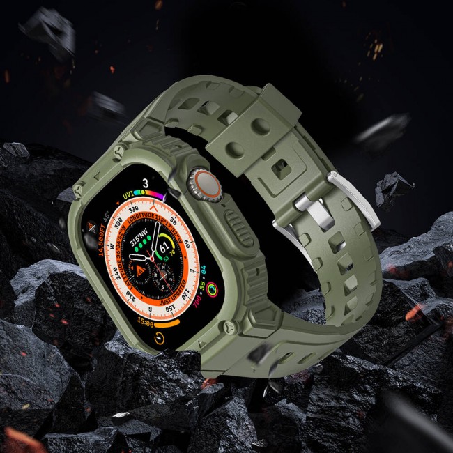 Apple Watch 7 45mm Wiwu Wi-WB014 Armor Serisi 2in1 Sert PC Kasa Koruyuculu Silikon Kordon Apple Watch 7 45mm Wiwu Wi-WB014 Armor Serisi 2in1 Sert PC Kasa Koruyuculu Silikon Kordon