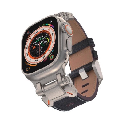 Bal-z Apple Watch 7 45mm  KRD-114 Metal Başlıklı Suni Deri Kordon