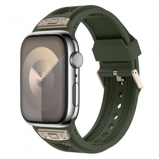 Apple Watch 7 45mm Zore KRD-117 Hava Alabilen Delikli Metal Süslemeli Desenli Silikon Kordon Apple Watch 7 45mm Zore KRD-117 Hava Alabilen Delikli Metal Süslemeli Desenli Silikon Kordon