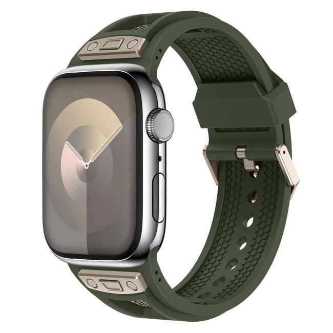 Apple Watch 7 45mm Zore KRD-117 Hava Alabilen Delikli Metal Süslemeli Desenli Silikon Kordon Apple Watch 7 45mm Zore KRD-117 Hava Alabilen Delikli Metal Süslemeli Desenli Silikon Kordon
