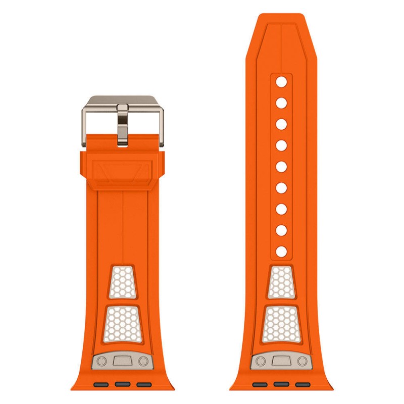 Bal-z Apple Watch 7 45mm Zore KRD-117 Hava Alabilen Delikli Metal Süslemeli Desenli Silikon Kordon