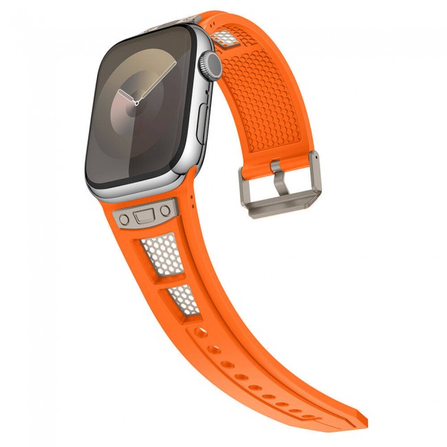 Apple Watch 7 45mm Zore KRD-117 Hava Alabilen Delikli Metal Süslemeli Desenli Silikon Kordon Apple Watch 7 45mm Zore KRD-117 Hava Alabilen Delikli Metal Süslemeli Desenli Silikon Kordon