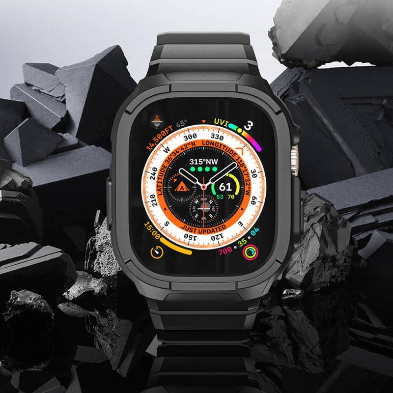 Bal-z Apple Watch Ultra 49mm Wiwu Wi-WB014 Armor Serisi 2in1 Sert PC Kasa Koruyuculu Silikon Kordon