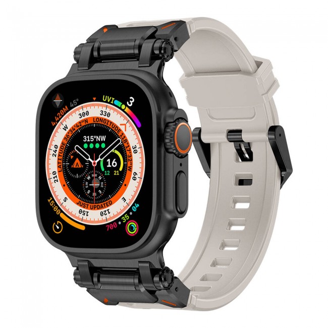 Apple Watch Ultra 49mm Zore KRD-101 Titanyum Metal Başlıklı Silikon Kordon Apple Watch Ultra 49mm Zore KRD-101 Titanyum Metal Başlıklı Silikon Kordon