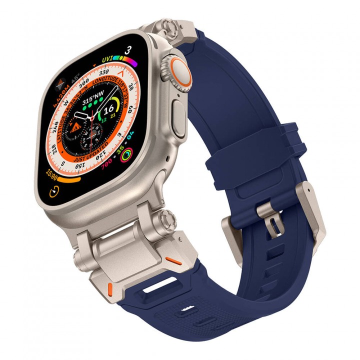 Apple Watch Ultra 49mm Zore KRD-101 Titanyum Metal Başlıklı Silikon Kordon