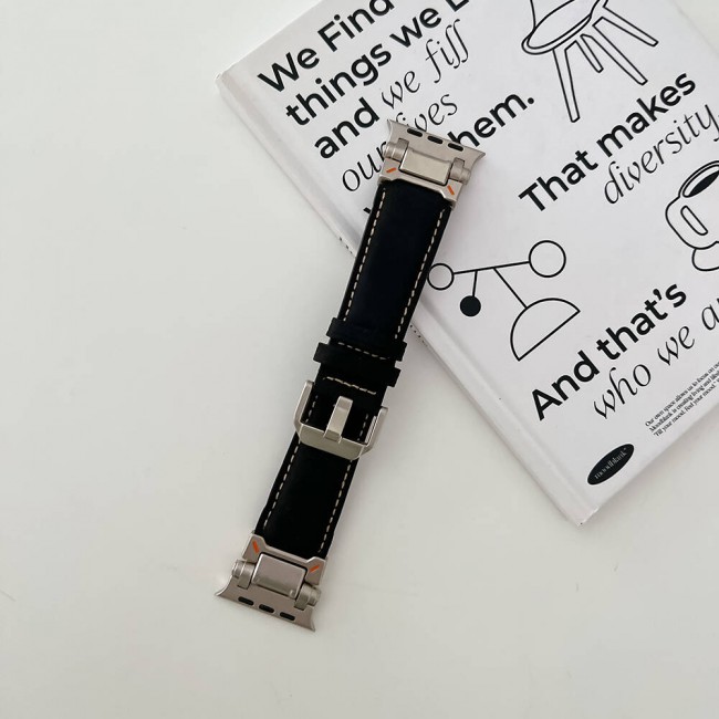 Apple Watch Ultra 49mm Zore KRD-114 Metal Başlıklı Suni Deri Kordon Apple Watch Ultra 49mm Zore KRD-114 Metal Başlıklı Suni Deri Kordon
