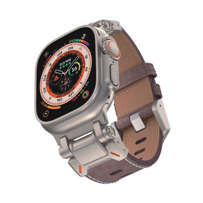 Apple Watch Ultra 49mm Zore KRD-114 Metal Başlıklı Suni Deri Kordon Apple Watch Ultra 49mm Zore KRD-114 Metal Başlıklı Suni Deri Kordon