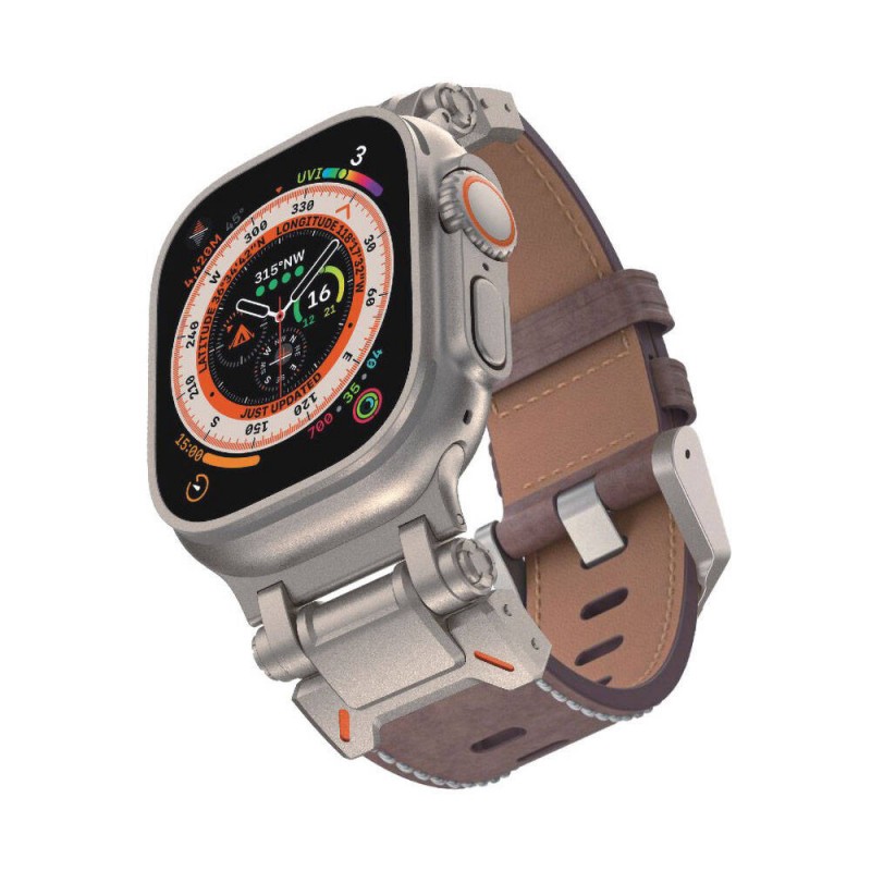 Bal-z Apple Watch Ultra 49mm  KRD-114 Metal Başlıklı Suni Deri Kordon