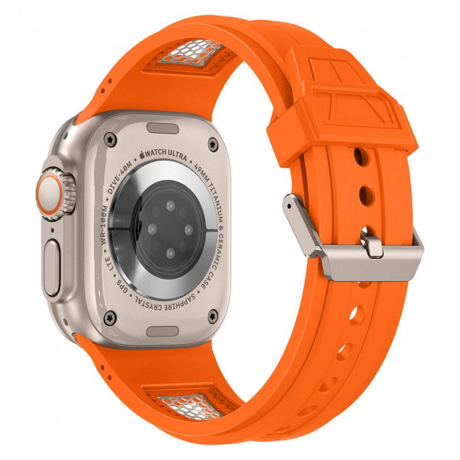 Apple Watch Ultra 49mm Zore KRD-117 Hava Alabilen Delikli Metal Süslemeli Desenli Silikon Kordon Apple Watch Ultra 49mm Zore KRD-117 Hava Alabilen Delikli Metal Süslemeli Desenli Silikon Kordon