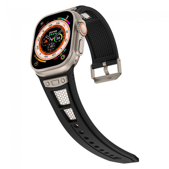 Apple Watch Ultra 49mm Zore KRD-117 Hava Alabilen Delikli Metal Süslemeli Desenli Silikon Kordon Apple Watch Ultra 49mm Zore KRD-117 Hava Alabilen Delikli Metal Süslemeli Desenli Silikon Kordon