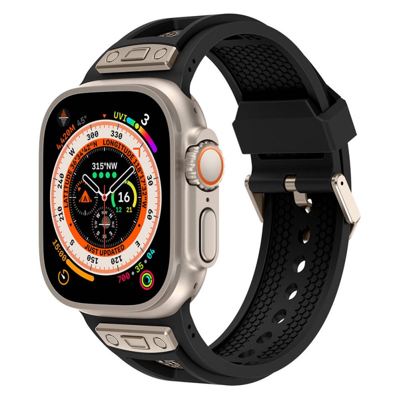 Bal-z Apple Watch Ultra 49mm Zore KRD-117 Hava Alabilen Delikli Metal Süslemeli Desenli Silikon Kordon