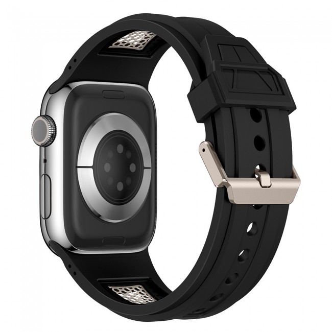 Apple Watch Ultra 49mm Zore KRD-117 Hava Alabilen Delikli Metal Süslemeli Desenli Silikon Kordon Apple Watch Ultra 49mm Zore KRD-117 Hava Alabilen Delikli Metal Süslemeli Desenli Silikon Kordon