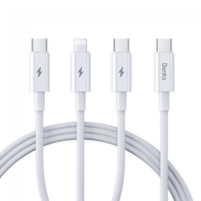 Benks D46 Type-C to Type-C & Type-C & Lightning PD3.0 Örgülü Şarj ve Data Kablosu 100W 1.2 Metre Benks D46 Type-C to Type-C & Type-C & Lightning PD3.0 Örgülü Şarj ve Data Kablosu 100W 1.2 Metre