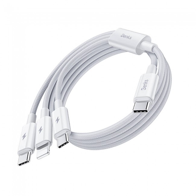 Benks D46 Type-C to Type-C & Type-C & Lightning PD3.0 Örgülü Şarj ve Data Kablosu 100W 1.2 Metre Benks D46 Type-C to Type-C & Type-C & Lightning PD3.0 Örgülü Şarj ve Data Kablosu 100W 1.2 Metre