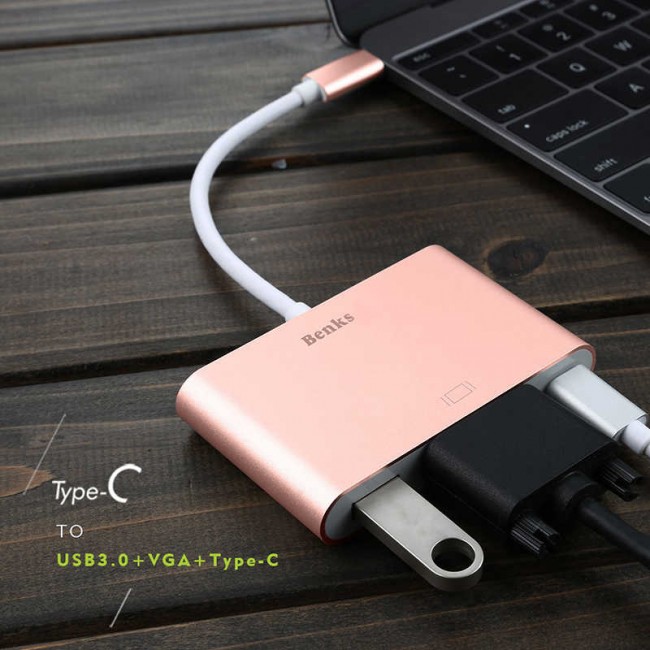Benks U20 Type-C to 3 in 1 Adaptör (Usb 3.0+VGA+Type-C) Benks U20 Type-C to 3 in 1 Adaptör (Usb 3.0+VGA+Type-C)