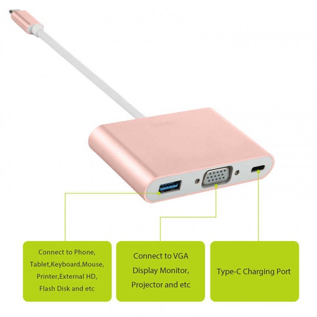 Benks U20 Type-C to 3 in 1 Adaptör (Usb 3.0+VGA+Type-C) Benks U20 Type-C to 3 in 1 Adaptör (Usb 3.0+VGA+Type-C)