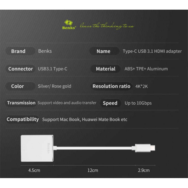 Benks Usb 3.1 Type-C to HDMI Adaptör