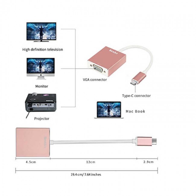 Benks Usb 3.1 Type-C to VGA Adaptör Benks Usb 3.1 Type-C to VGA Adaptör