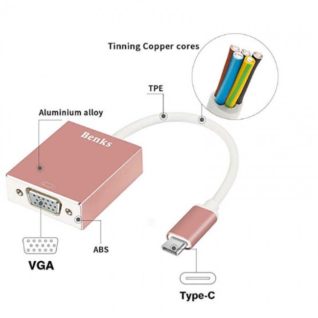 Benks Usb 3.1 Type-C to VGA Adaptör Benks Usb 3.1 Type-C to VGA Adaptör