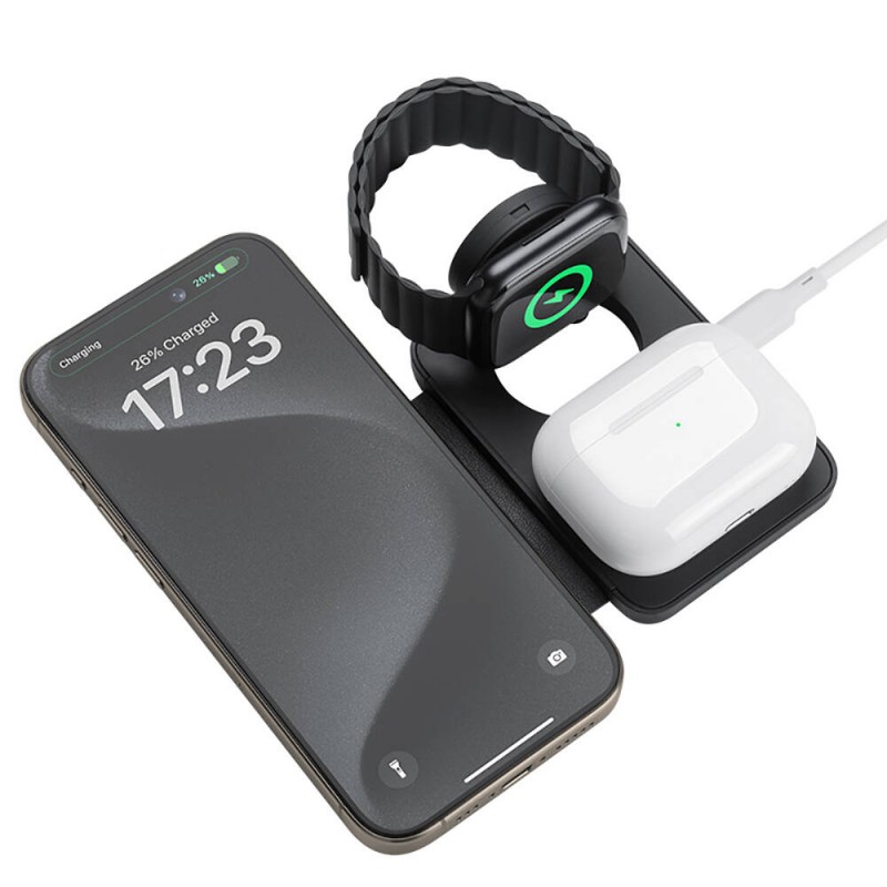Bal-z Benks W12-01 Telefon&Akıllı Saat&Kulaklık İçin 15W 3in1 Katlanabilir Magnetik Kablosuz Şarj Standı