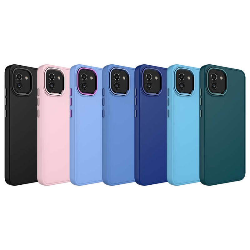 Bal-z Galaxy A03 Kılıf Metal Çerçeve ve Buton Tasarımlı Silikon  Luna Kapak