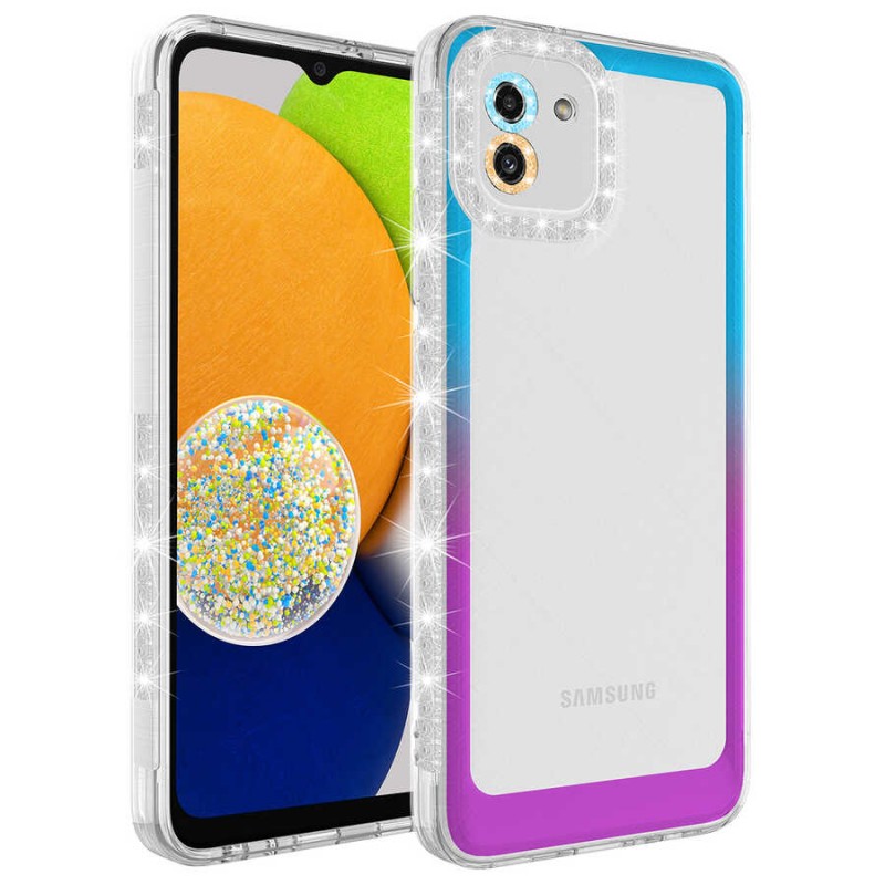 Bal-z Galaxy A03 Kılıf Simli ve Renk Geçiş Tasarımlı Lens Korumalı  Park Kapak